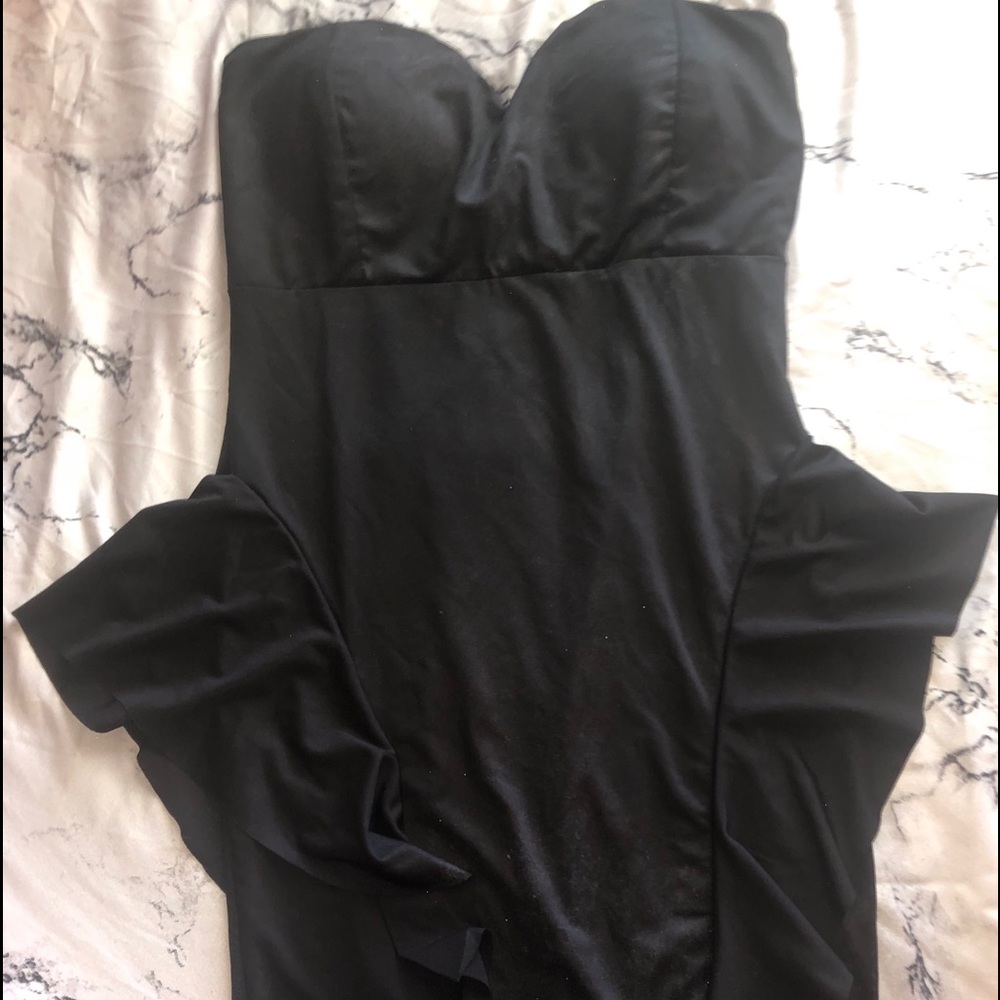 Leather looking form fitting dress with mesh sides